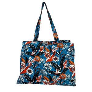 NWT Square Tote beach bag book bag in Blue Botanical